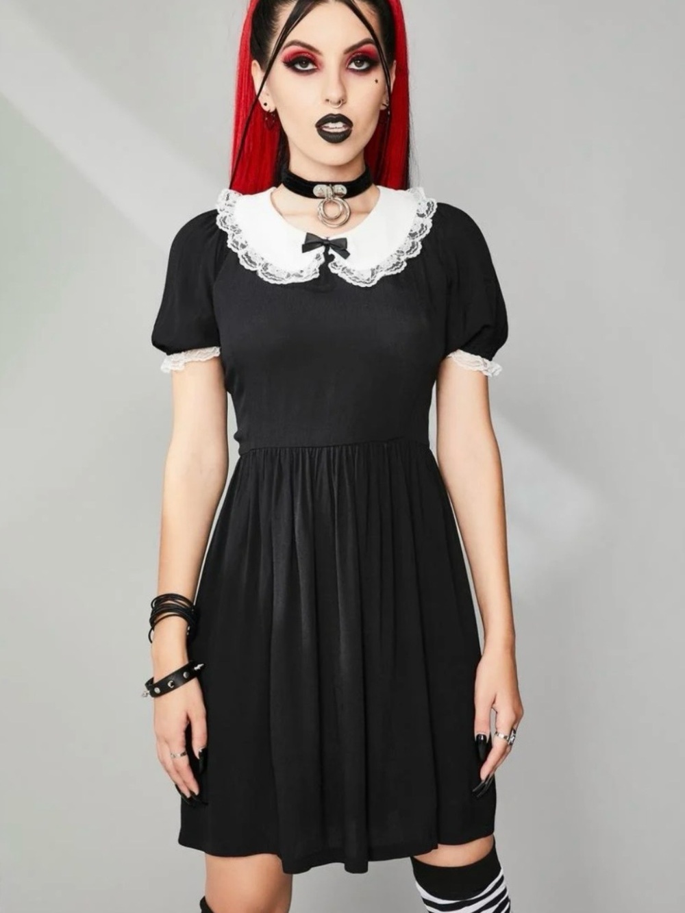 Dolls Kill Black Mini Dress with White Lace Collar